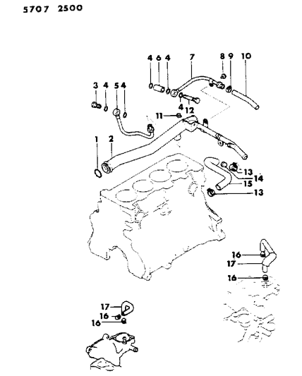 1985 Dodge Colt Water Hose & Pipe Diagram