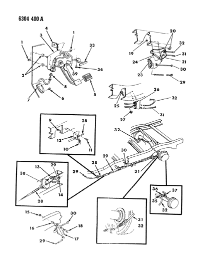 1987 Dodge D150 Lever & Cables, Parking Brake Diagram 1