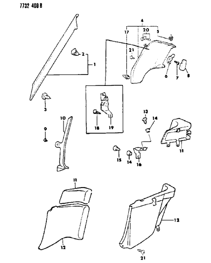 1988 Chrysler Conquest Panel Quarter Trim Diagram