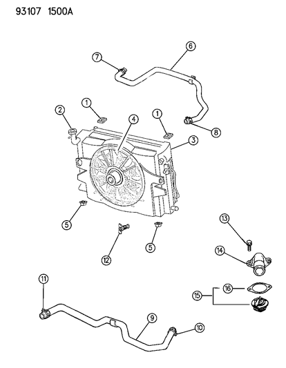 1993 Chrysler Town & Country Radiator & Related Parts Diagram 2