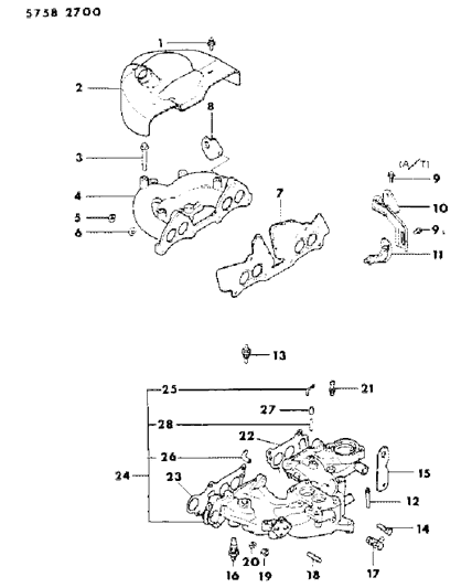 1985 Dodge Colt Manifold - Intake & Exhaust Diagram 2