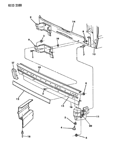 1986 Dodge Caravan End-Cap, Bumper Rear W/O Nerf, Black, Right Diagram for 4270363