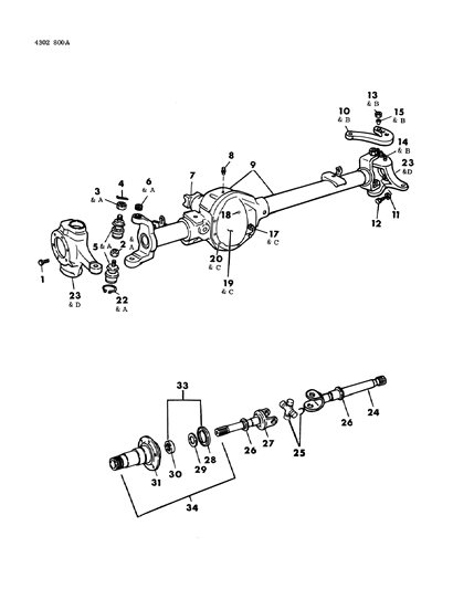 1984 Dodge D350 Axle, Front Diagram 1