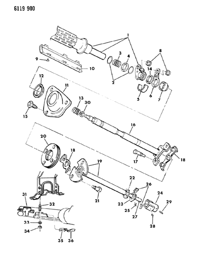 1986 Chrysler Fifth Avenue Column, Steering, Lower Without Tilt Diagram