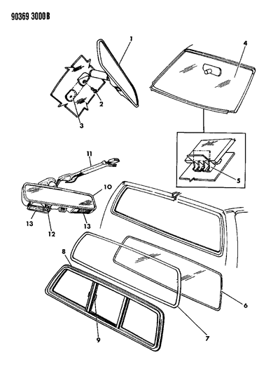 1990 Dodge Dakota Switch-I/S R/V Lighted Mirror Diagram for 4299768