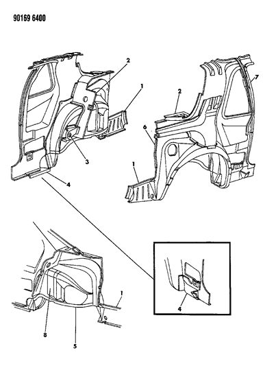 1990 Chrysler LeBaron GTC Quarter Panel Diagram 1