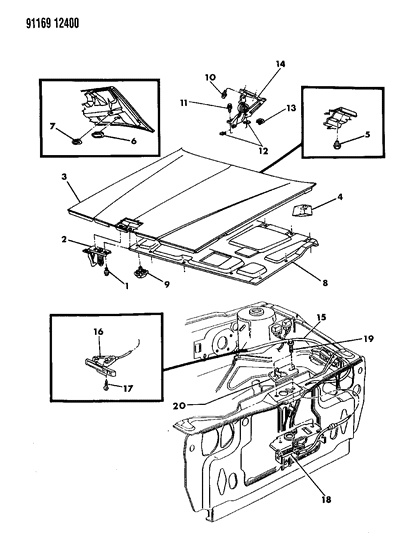 1991 Chrysler Imperial Hood & Hood Release Diagram