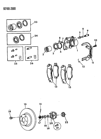 1992 Dodge Daytona Brakes, Front With Rear Drum Brakes Diagram