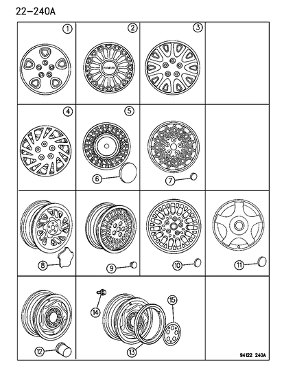 1994 Dodge Grand Caravan Caps & Covers, Wheel Diagram