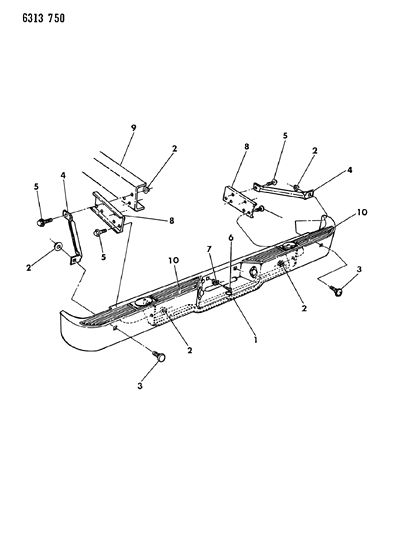 1987 Dodge Dakota Bumper, Rear Diagram