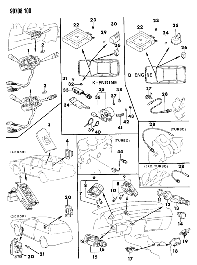 1990 Dodge Colt Switches & Electrical Controls Diagram