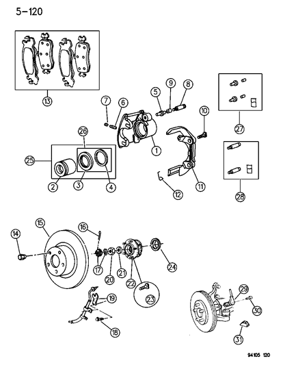 1995 Dodge Spirit Brakes, Front Diagram