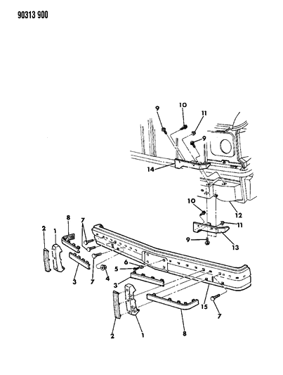 1991 Dodge Ram Van Bumper, Front Diagram