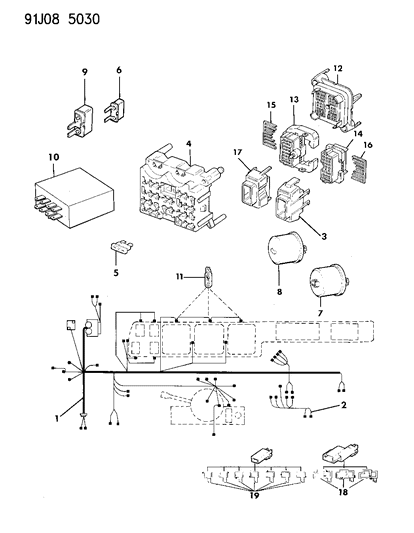 1991 Jeep Grand Wagoneer CHIME-S-BELT/KEY/HEADLMP Warning Diagram for 56006152