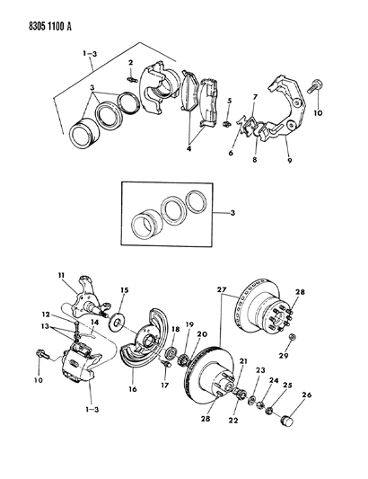 1989 Dodge Ramcharger Brakes, Front Disc Diagram 1