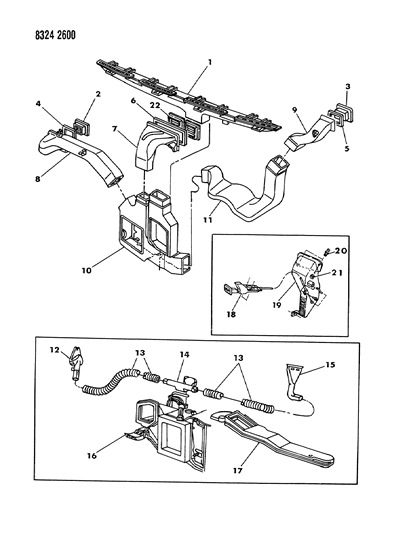1989 Dodge Dakota Air Ducts, Outlets & Demister System Diagram