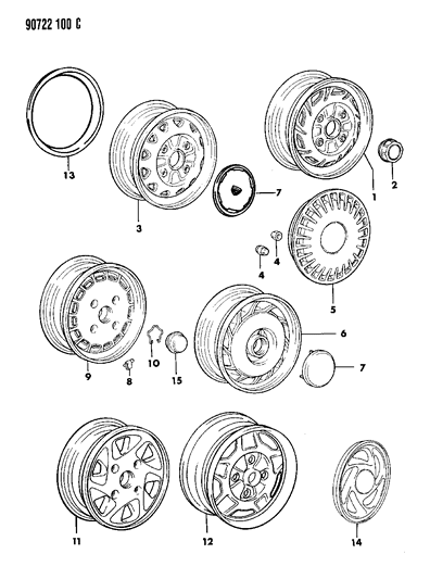 1990 Dodge Colt Spring-Disc Wheel Center Cap Diagram for MB057268