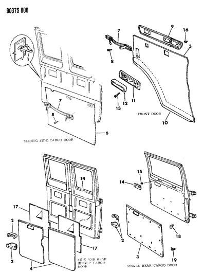 1993 Dodge Ram Van Panel - Door Trim Front And Cargo Diagram