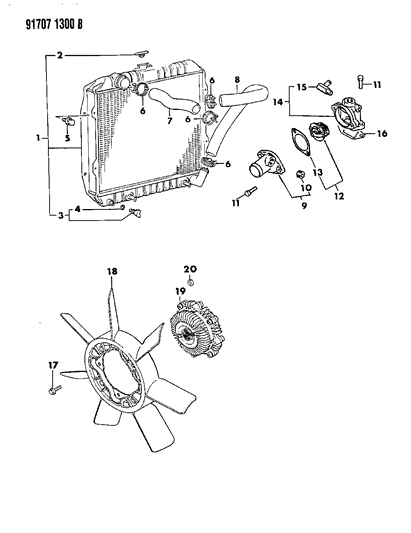 1991 Dodge Ram 50 Radiator & Related Parts Diagram 2