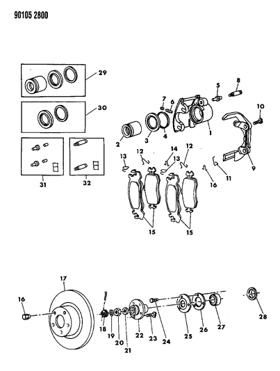 1990 Chrysler LeBaron GTC Brakes, Front Diagram 1