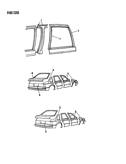1989 Dodge Lancer Tape Stripes & Decals - Exterior View Diagram 2
