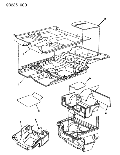 1993 Chrysler LeBaron Sedan Carpet & Silencers Diagram