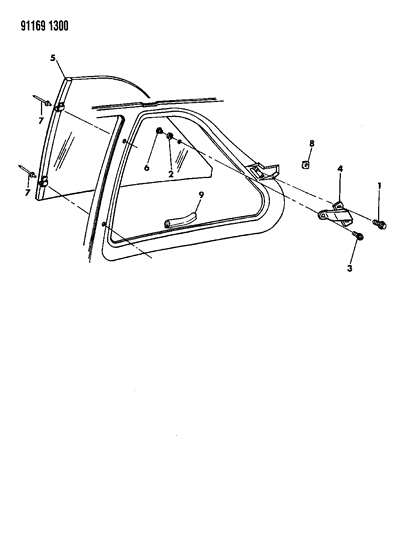 1991 Dodge Shadow Glass - Quarter Window Diagram 1