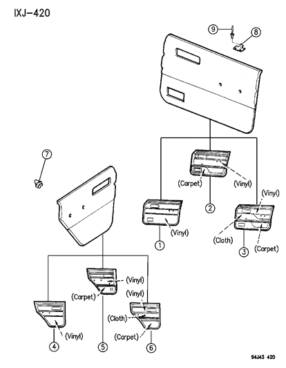 1994 Jeep Cherokee Panel-Rear Door Trim -LH- KDX Diagram for 5AE67MSA