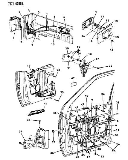 1987 Dodge Caravan Door, Front Complete Less Weatherstrip And Runs Diagram