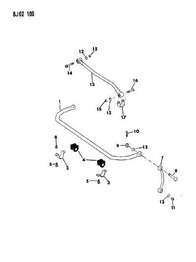 1988 Jeep Wrangler Bar, Front Stabilizer Diagram