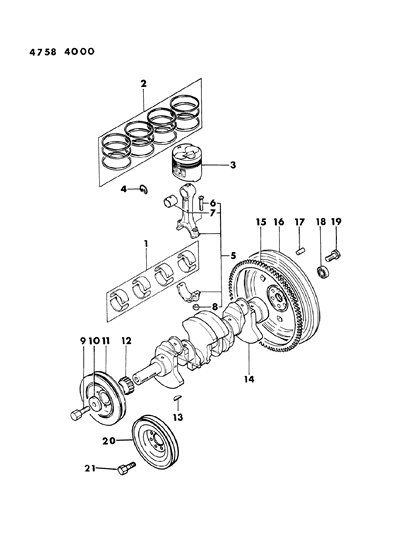 1984 Dodge Ram 50 Piston & Crankshaft Diagram 1