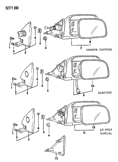 1992 Dodge Colt Mirror - Exterior Diagram