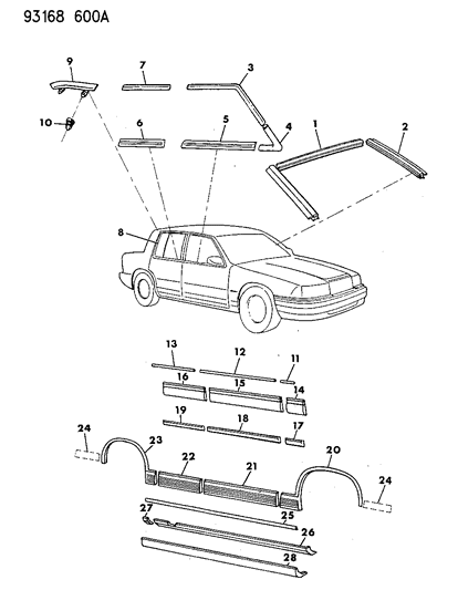 1993 Chrysler LeBaron Sedan Mouldings Diagram