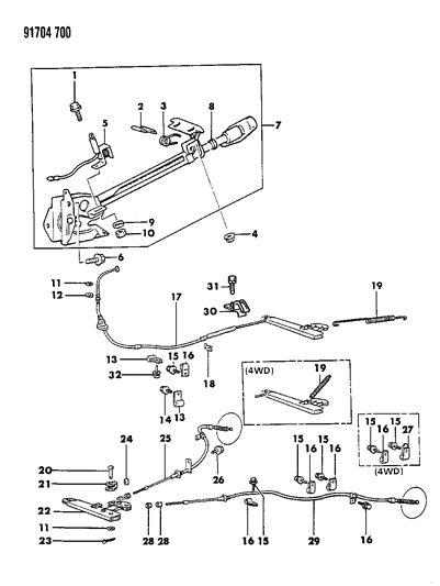 1991 Dodge Ram 50 Controls, Parking Brake Diagram