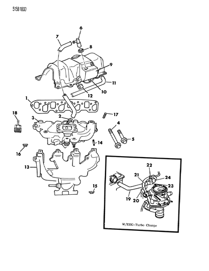 1985 Chrysler Laser Manifold - Intake, Exhaust, Crankcase Vent System Diagram