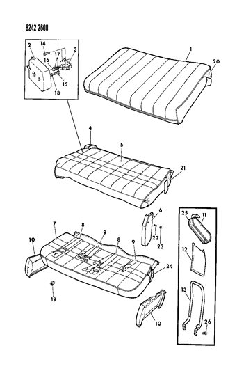 1988 Dodge Caravan Convertabed Cushions, Arm Rests & Seat Belts Diagram