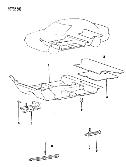 1992 Dodge Colt Carpet & Scuff Plates Diagram 1