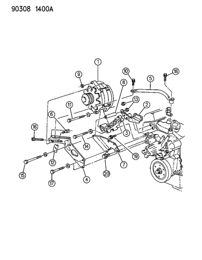 1993 Dodge Ram Wagon Alternator & Mounting Diagram 1