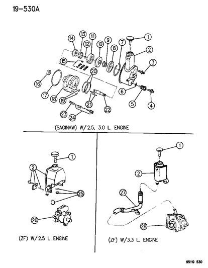 1995 Chrysler LeBaron Power Steering Pump Components Diagram
