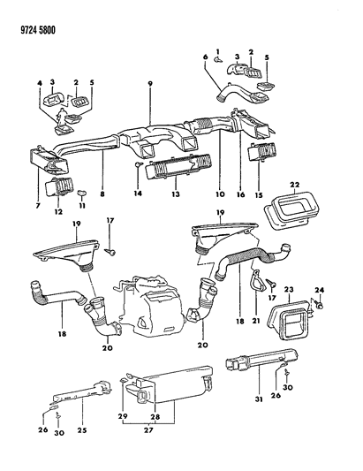 1989 Chrysler Conquest Air Ducts & Outlets Diagram