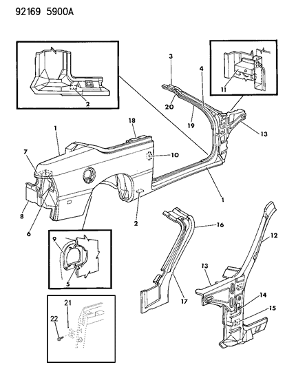 1992 Chrysler LeBaron Aperture Panel & Front Pillar Diagram 2