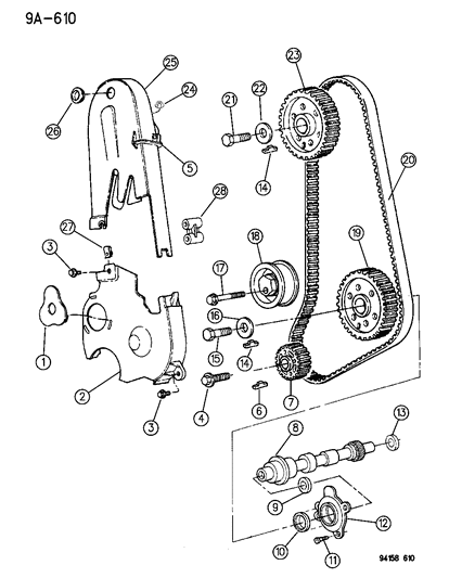 1994 Dodge Shadow Timing Belt / Chain & Cover & Intermediate Shaft Diagram