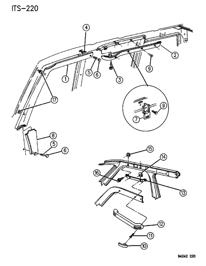 1994 Chrysler Town & Country Moulding - Garnish Diagram