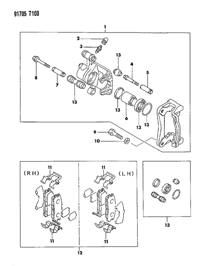 1991 Dodge Stealth Brake, Rear Diagram 1