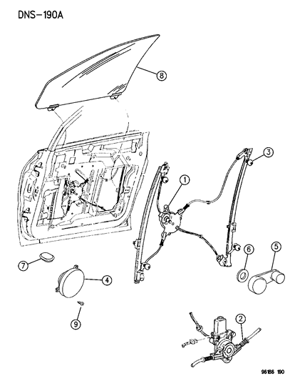 1996 Dodge Caravan Door, Front Glass, Regulator, Speaker Diagram