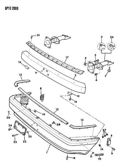 1991 Dodge Monaco Bumper, Front Diagram