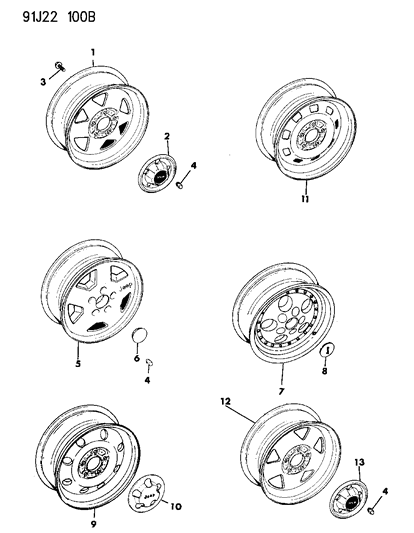 1991 Jeep Wrangler Wheel, Caps And Covers Diagram