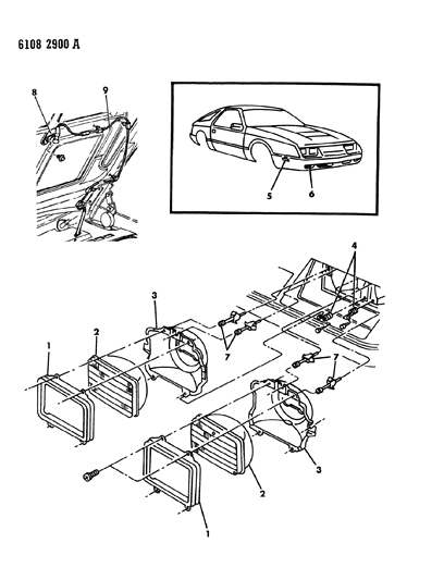 1986 Dodge Daytona Lamps - Front Diagram
