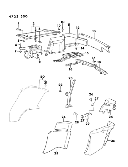 1984 Chrysler Conquest Panel Quarter Trim Diagram