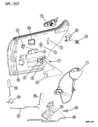 1995 Dodge Neon Door, Rear Regulator Handle & Locking Diagram